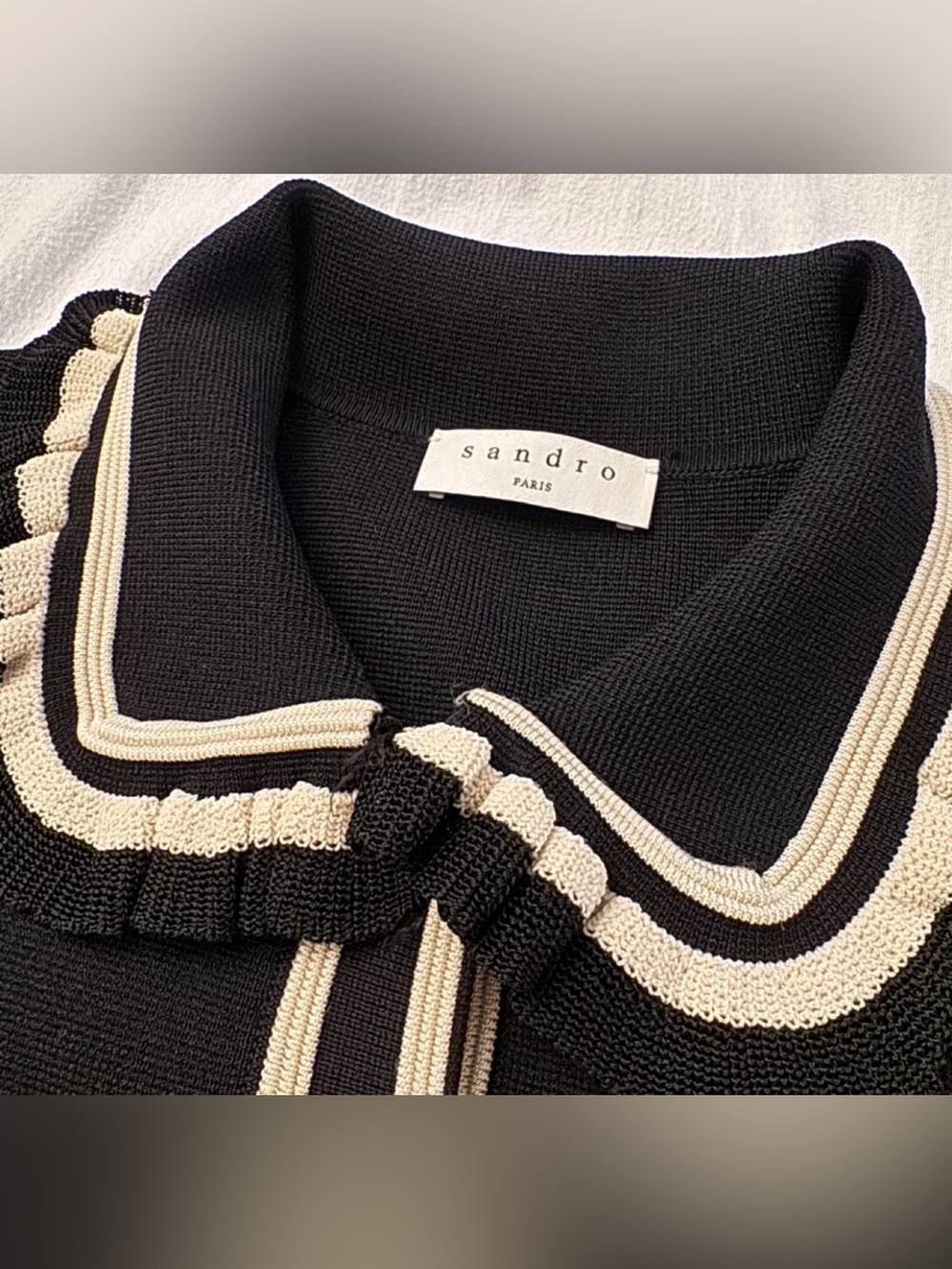 Sandro Black Knit Dress with Cream Trim - Picture 3 of 4